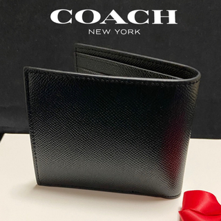 コーチ(COACH)の贈り物にも☆コーチ スリム 財布 人気のクロスグレインレザー二つ折(折り財布)