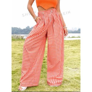 シーイン(SHEIN)のレディース カジュアルパンツ ワイドパンツ チェック柄 ハイウエスト 新品✮(カジュアルパンツ)