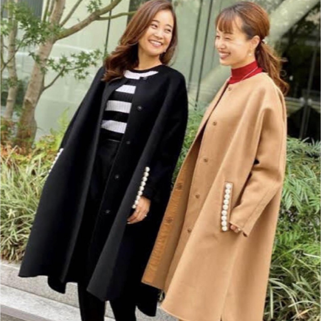 トレフルプラスワン ノーカラーダブルフェイスコート~pearl トレフルプラスワン ノーカラーダブルフェイスコート~pearl