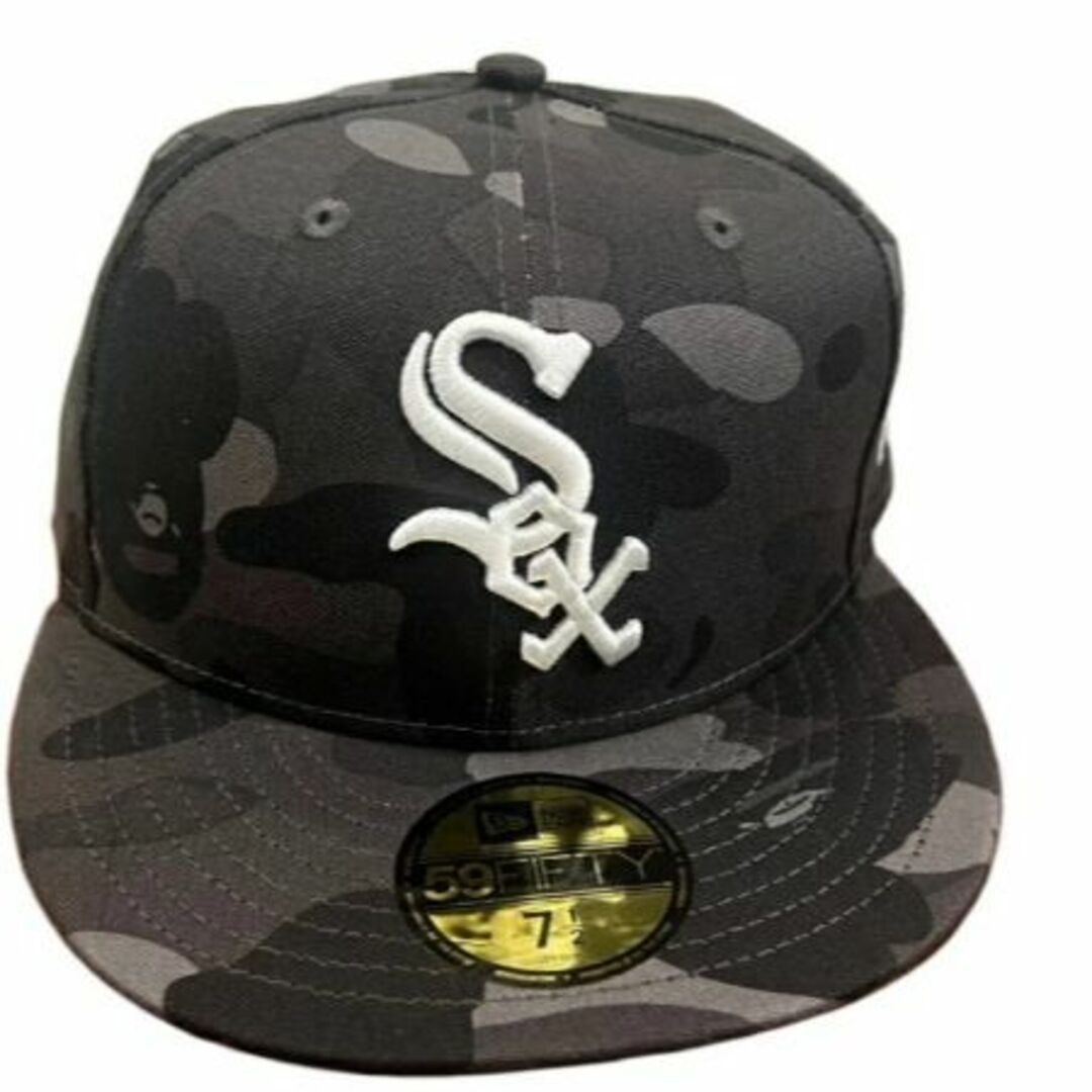 A BATHING APE BAPE × MLB x WHITE SOX BLACK 59FIFTIY CAP 7 1/2 NEW ERA BAPE