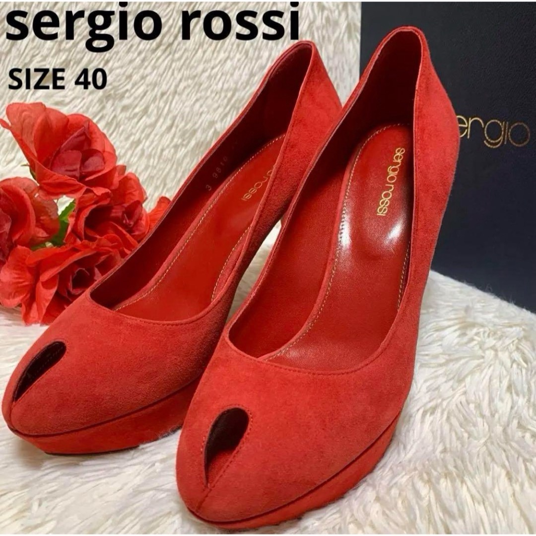 Sergio Rossi(セルジオロッシ)の【極美品】sergio rossi スエード ハイヒールパンプス レッド 40 レディースの靴/シューズ(ハイヒール/パンプス)の商品写真