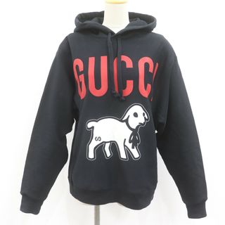 グッチ(Gucci)のIT6E3FM0VLGI GUCCI グッチ ラム ロゴ パーカー スウェット フーディ 569828 ブラック メンズ サイズ S コットン(パーカー)