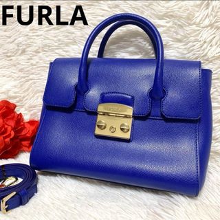 フルラ(Furla)の【美品】FURLA 2WAY メトロポリス サッチェル ショルダーバッグ ブルー(ショルダーバッグ)