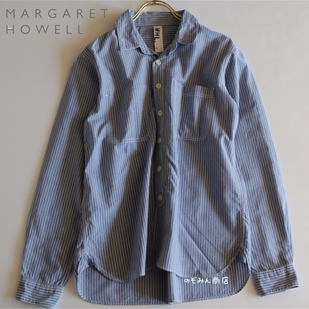 MARGARET HOWELL(マーガレットハウエル)の【MARGARET HOWELL】長袖シャツ　ストライプ　天然素材　青　M相当★ メンズのトップス(シャツ)の商品写真