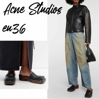 アクネストゥディオズ(Acne Studios)のAcne Studios レザーウッドクロッグ サンダル ミュール EU36(サンダル)