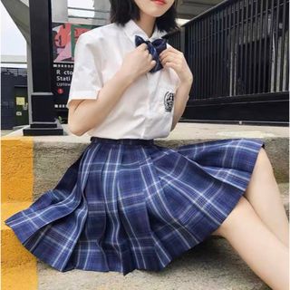 紺 ネイビー チェック 制服スカート セット なんちゃって制服 コスプレ(ミニスカート)