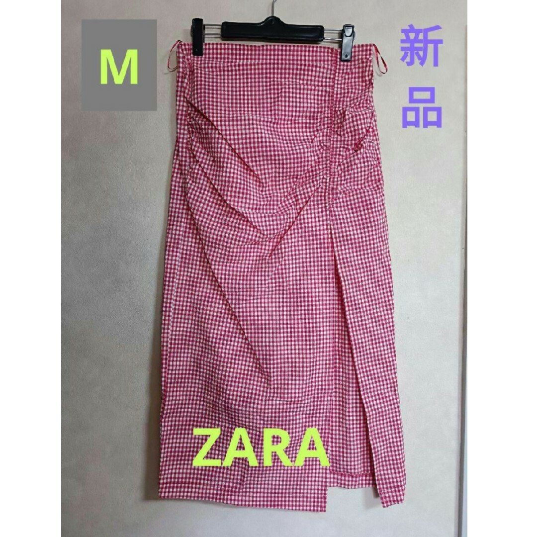 ZARA(ザラ)の新品 ZARA ザラ チェック柄 赤 レッド ローング スカート 春夏 コットン レディースのスカート(ロングスカート)の商品写真