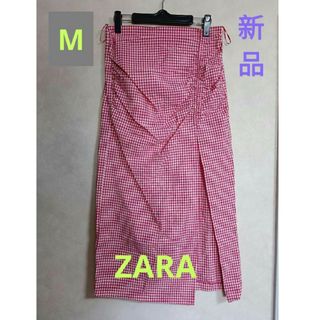 ザラ(ZARA)の新品 ZARA ザラ チェック柄 赤 レッド ローング スカート 春夏 コットン(ロングスカート)