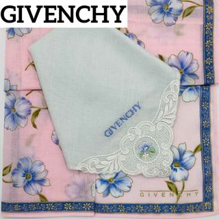 ジバンシィ(GIVENCHY)の★GIVENCHY★ハンカチ２枚セット レース 花 綿 ピンク ブルー シール付(ハンカチ)