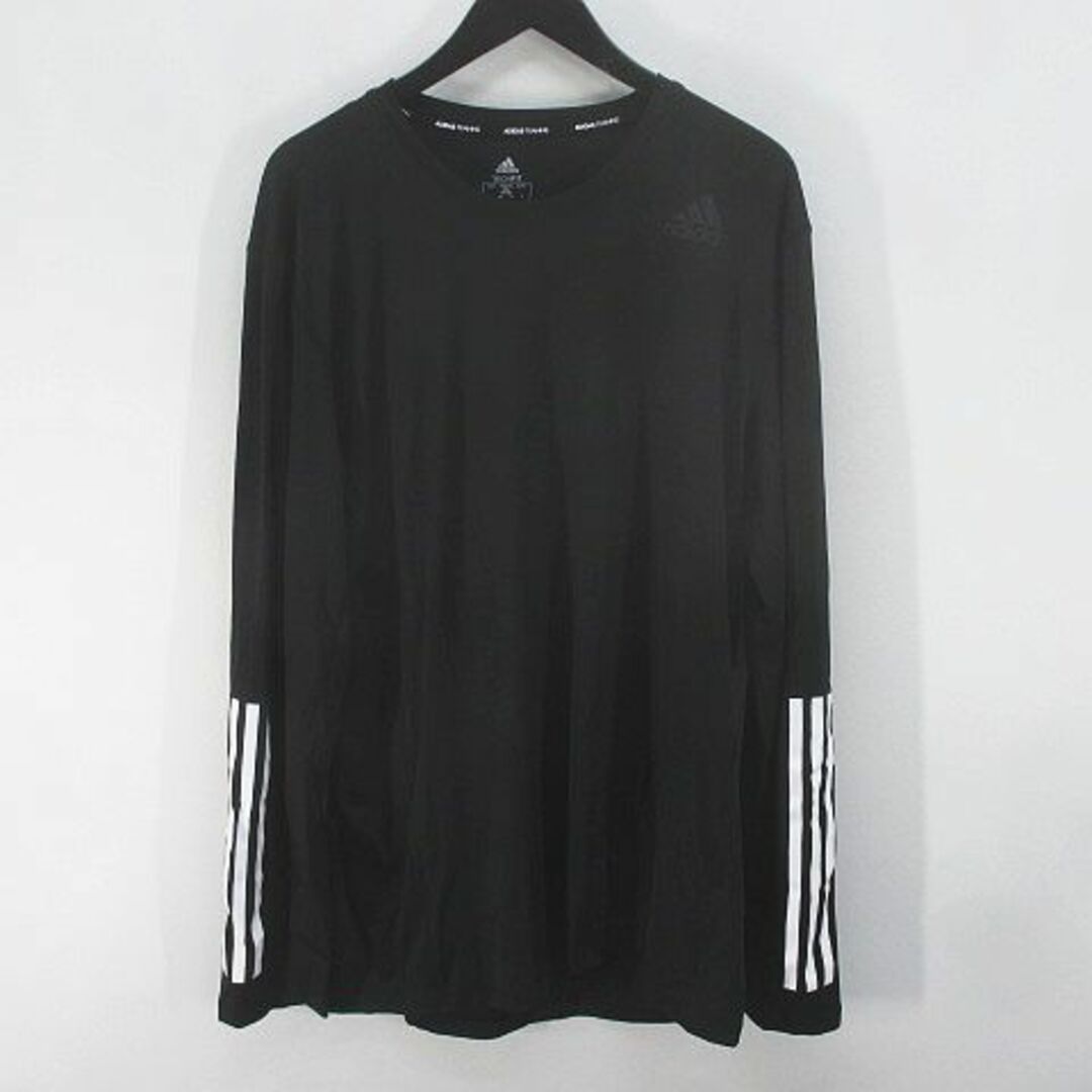 adidas(アディダス)のadidas 長袖 カットソー Tシャツ 3XL 黒系 ブラック ライン メンズのトップス(Tシャツ/カットソー(七分/長袖))の商品写真