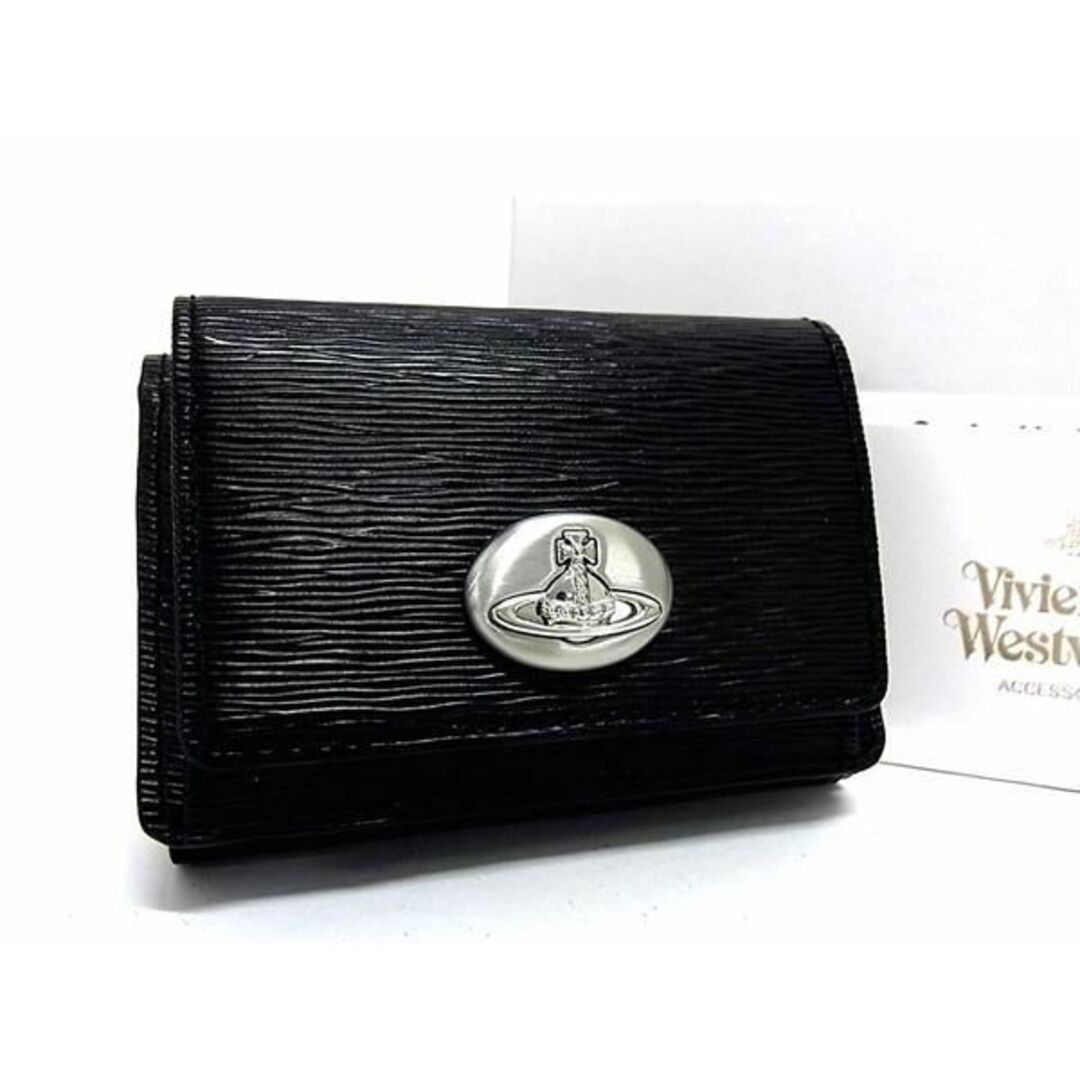 ■新品同様■ Vivienne Westwood ヴィヴィアンウエストウッド オーブ レザー コンパクト 三つ折り 財布 ウォレット ブラック系 AU9910