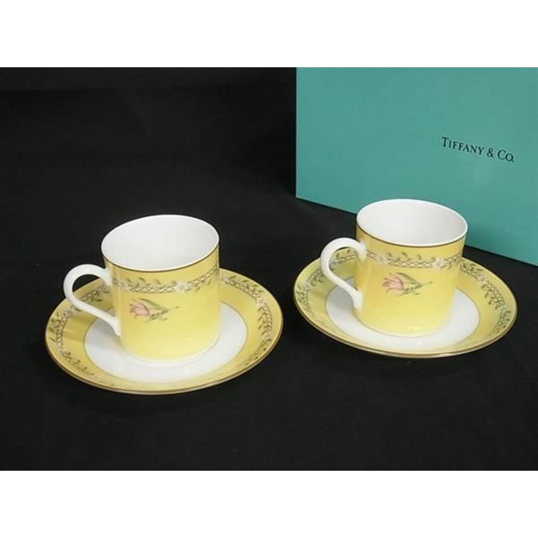 Tiffany & Co.(ティファニー)の■美品■ TIFFANY＆Co ティファニー ピンクチューリップ コーヒーカップ  食器 テーブルウェア ペア 2点セット イエロー系 FA0511  インテリア/住まい/日用品のキッチン/食器(食器)の商品写真