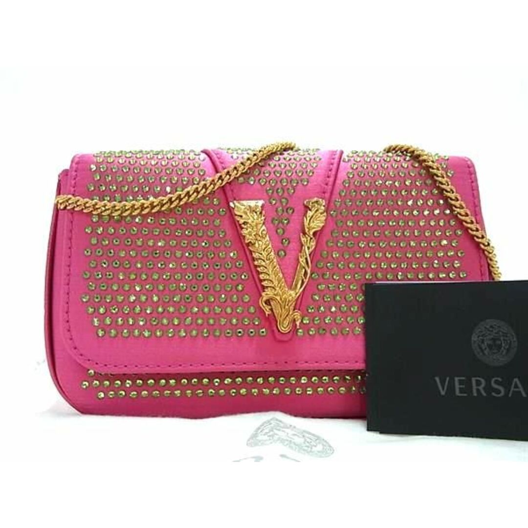 VERSACE(ヴェルサーチ)の■新品同様■ VERSACE ヴェルサーチ サテン カラーストーン クロスボディ ショルダーバッグ ポシェット 斜め掛け ピンク系 AZ0637  レディースのバッグ(ショルダーバッグ)の商品写真