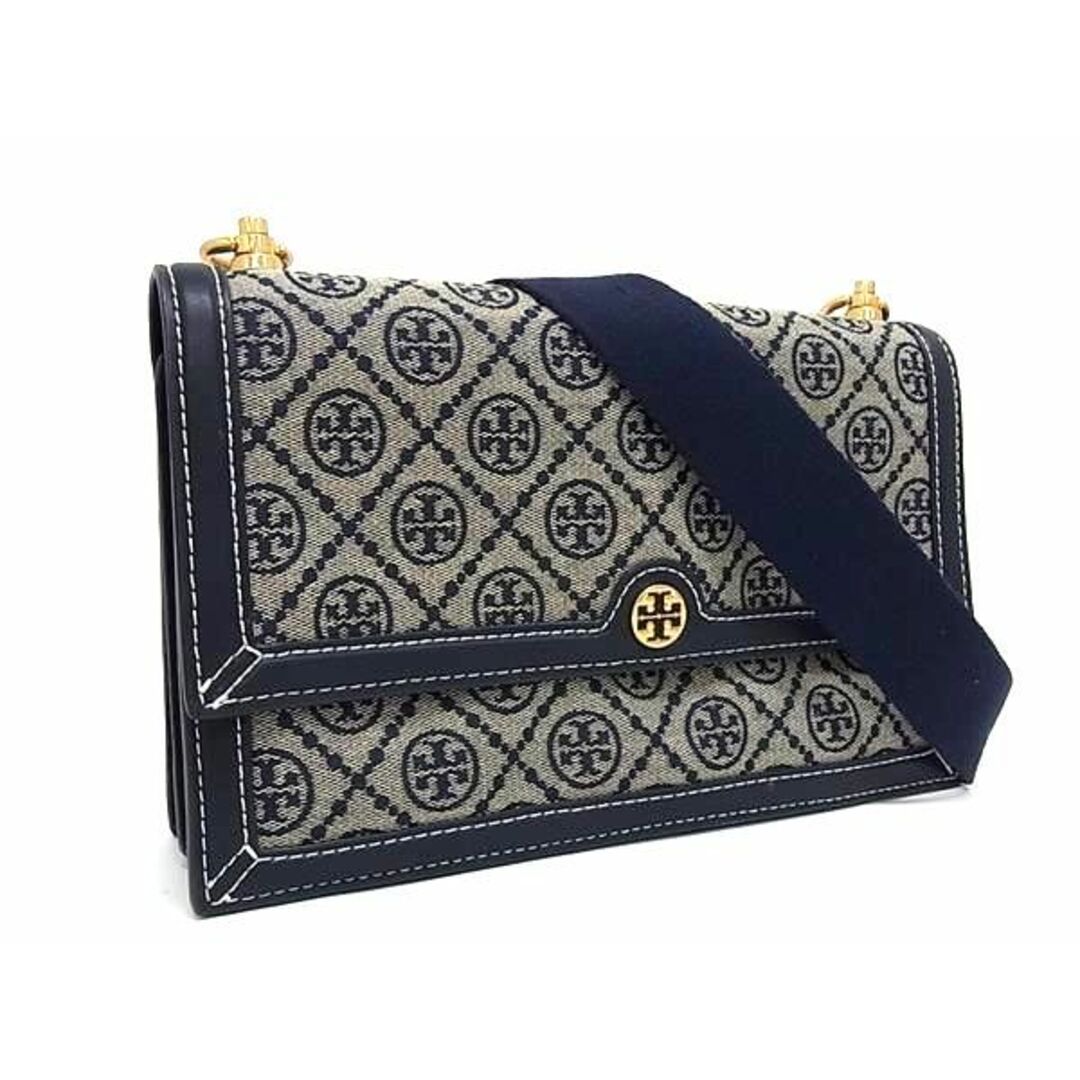 ■新品同様■ TORY BURCH トリーバーチ キャンバス×レザー クロスボディ ショルダーバッグ ベージュ系×ネイビー系 AV7578