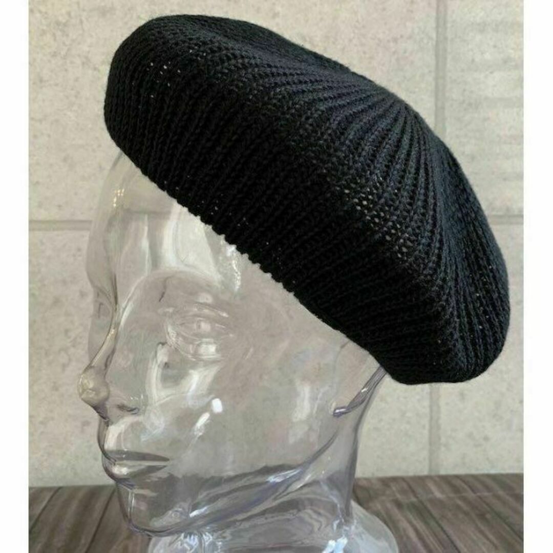 特価 送料込 綿麻 サーモ ベレー帽 透かし リブ編み タグ付 ワッペン bK メンズの帽子(ハンチング/ベレー帽)の商品写真