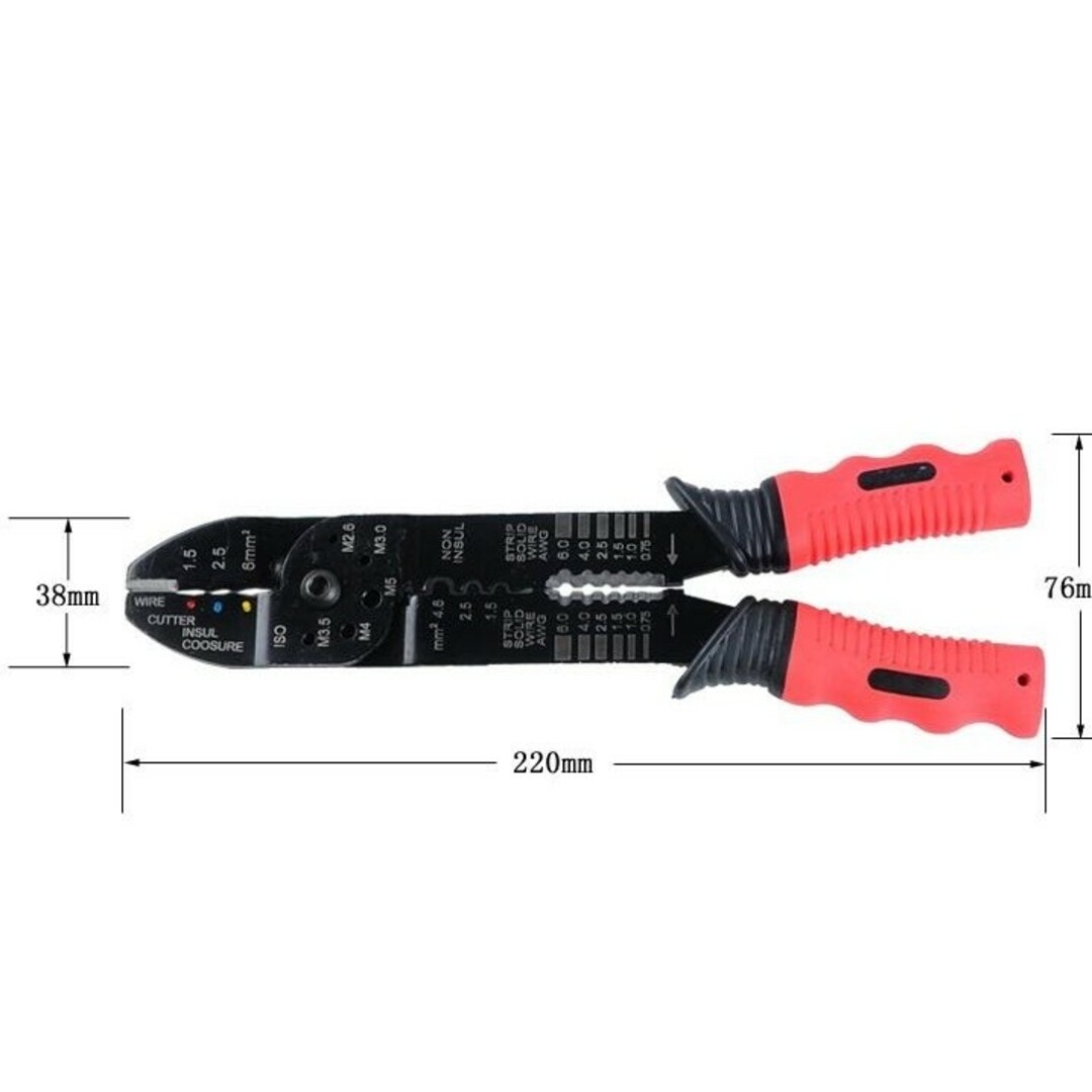 電工ペンチ 圧着工具 万能 圧着ペンチ 　端子圧着　 ワイヤーストリッパ スポーツ/アウトドアの自転車(工具/メンテナンス)の商品写真