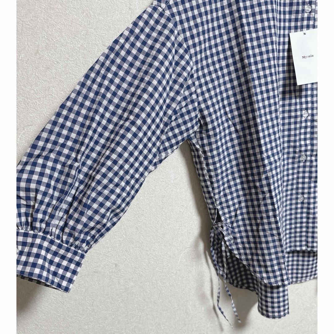 新品　mynia レディース　サイドリボンシャツ　ギンガムチェック レディースのトップス(シャツ/ブラウス(長袖/七分))の商品写真