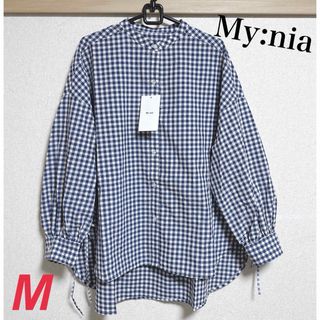 新品　mynia レディース　サイドリボンシャツ　ギンガムチェック(シャツ/ブラウス(長袖/七分))