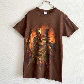 フルーツオブザルーム(FRUIT OF THE LOOM)のアメリカ古着　かかし　スカル　半袖　Ｔシャツ　カラス　ホラー　大判プリント(Tシャツ/カットソー(半袖/袖なし))