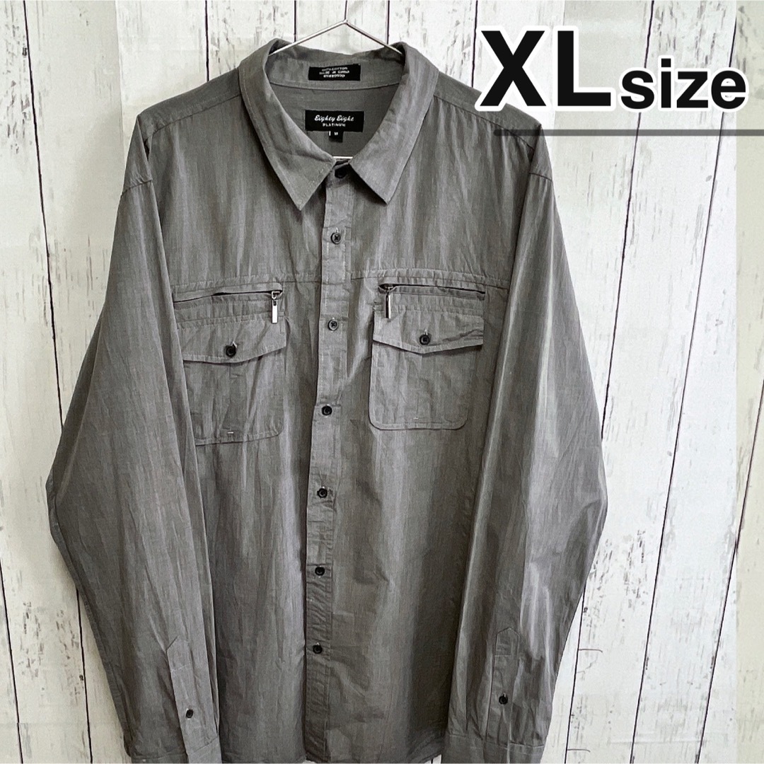 shirts(シャツ)のUSA古着　ワークシャツ　XL　長袖　グレー　無地　ダブルポケット　コットン メンズのトップス(シャツ)の商品写真