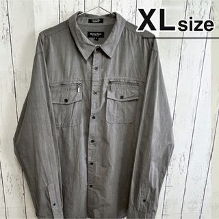 シャツ(shirts)のUSA古着　ワークシャツ　XL　長袖　グレー　無地　ダブルポケット　コットン(シャツ)