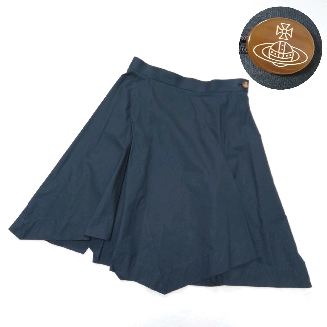 Vivienne Westwood(ヴィヴィアンウエストウッド)のヴィヴィアン　ひざ丈スカート　変形　アシンメトリー　フレア　オーブ　黒　日本製 レディースのスカート(ひざ丈スカート)の商品写真