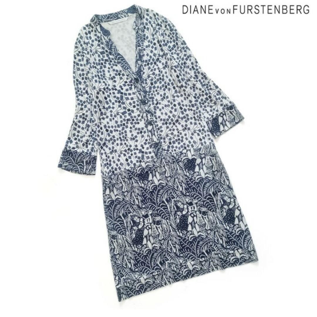 DIANE von FURSTENBERG(ダイアンフォンファステンバーグ)のダイアンフォンファステンバーグ■シルク100 ワンピース 総柄 ネイビー レディースのワンピース(ひざ丈ワンピース)の商品写真