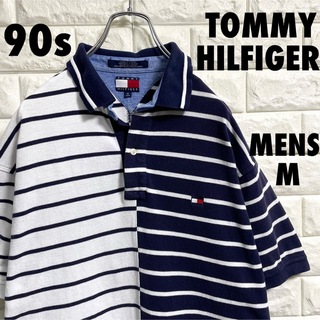 TOMMY HILFIGER - 90s トミーヒルフィルガー　半袖ポロシャツ　刺繍ロゴ　メンズMサイズ