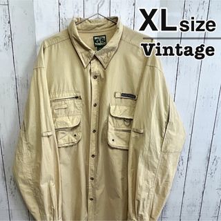 ヴィンテージ(VINTAGE)のUSA古着　ワークシャツ　XLサイズ　長袖　アウトドア　フィッシング　ベージュ(シャツ)