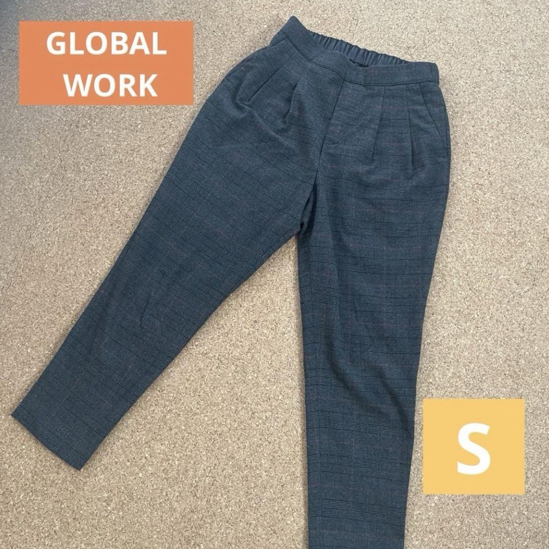 GLOBAL WORK(グローバルワーク)のグローバルワーク あったかウツクシルエットテーパードパンツ S グレー×チェック レディースのパンツ(カジュアルパンツ)の商品写真