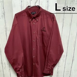 シャツ(shirts)のUSA古着　ボタンダウンシャツ　L　長袖　ワインレッド　ボルドー　赤　ロゴ　刺繍(シャツ)