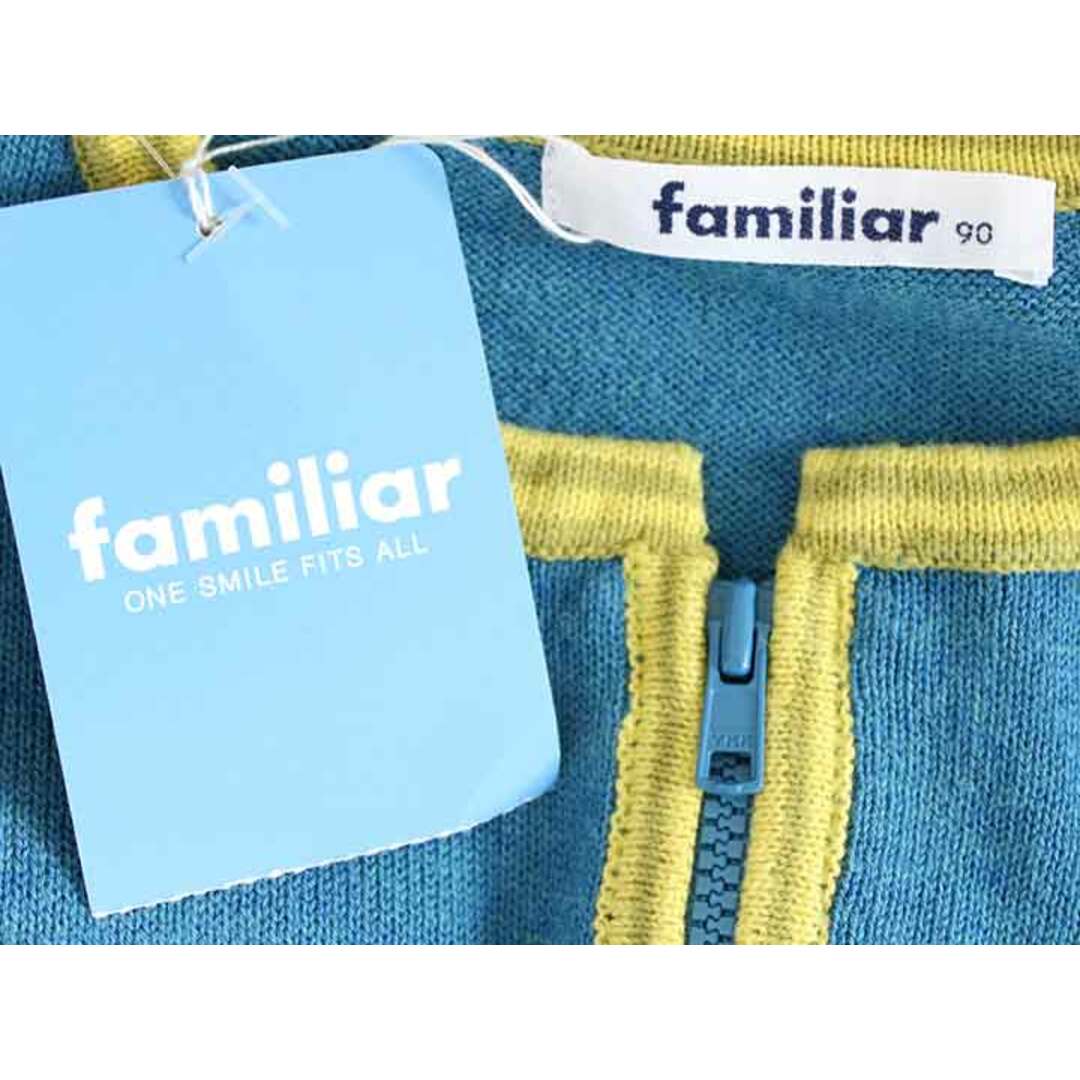 familiar(ファミリア)の新品 未使用品†ファミリア/familiar†90cm 半袖カーディガン/半袖ニット/半袖カットソー 青×黄 子供服 キッズ kids ベビー服 baby 女の子 春夏秋 133032 tops キッズ/ベビー/マタニティのベビー服(~85cm)(カーディガン/ボレロ)の商品写真