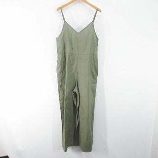 ユニクロ(UNIQLO)のユニクロ サロペット ノースリ キャミソール ワイドパンツ 麻 リネン S 緑(サロペット/オーバーオール)