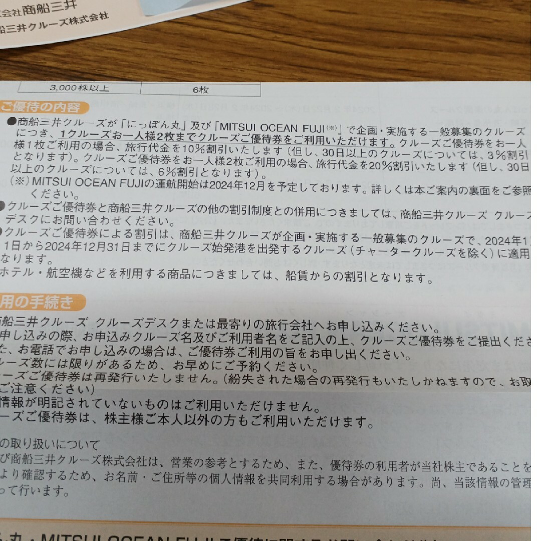 商船三井株主優待券　4枚 チケットの優待券/割引券(その他)の商品写真