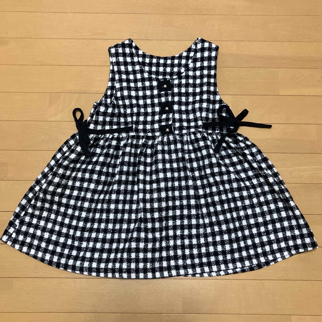 ジャンパースカート　ブラック×ホワイト　シルバーボタン キッズ/ベビー/マタニティのキッズ服女の子用(90cm~)(スカート)の商品写真