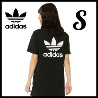 アディダス(adidas)のadidas★ビッグロゴ Tシャツワンピース★チュニック★黒★S★レディース(ミニワンピース)