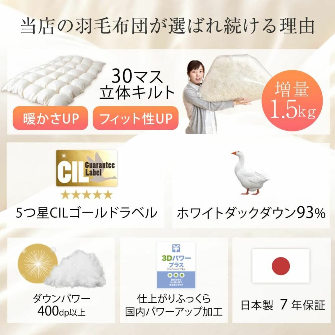 【色: グレー】タンスのゲン 羽毛布団 【今年は更に暖か30マス立体キルト】 日 インテリア/住まい/日用品の寝具(その他)の商品写真