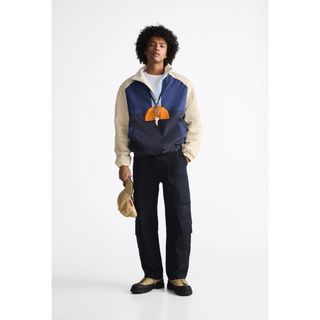 ザラ(ZARA)のZARA カンガルーポケット付きカラーブロックジャケット　ボア(その他)