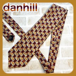 Dunhill - 美品】dunhill ダンヒル  ネクタイ 茶/オーカー 鳥羽柄 シルク100%