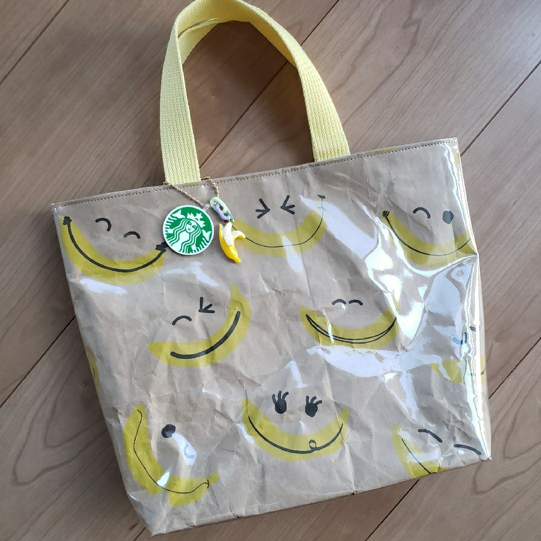 Starbucks(スターバックス)の専用⭐ハンドメイド スターバックス 紙袋リメイク 舟形トートバッグ スタババナナ ハンドメイドのファッション小物(バッグ)の商品写真