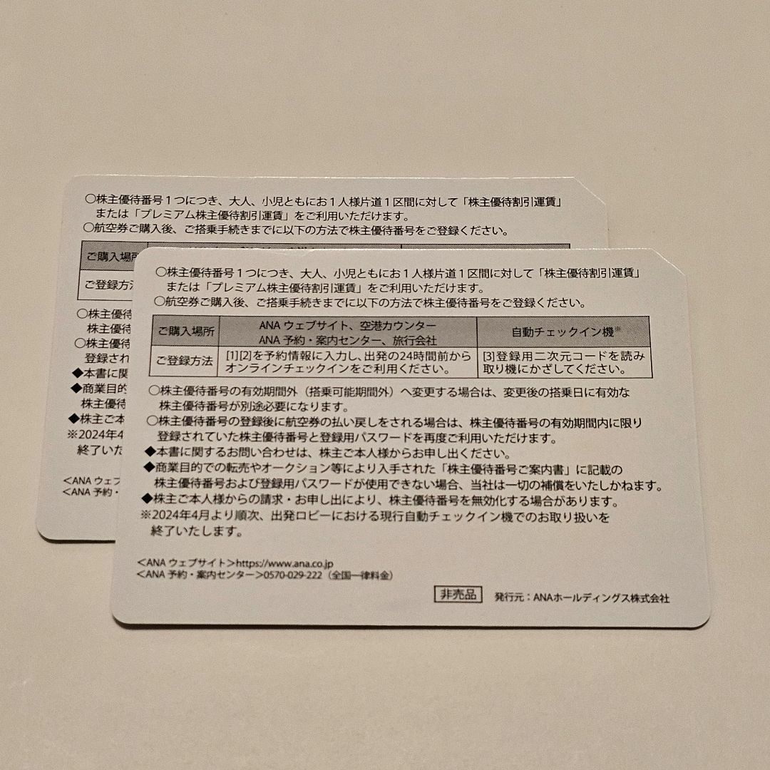 ANA 株主優待券 2 枚 ラクマパック 匿名配送 送料込 チケットの乗車券/交通券(航空券)の商品写真