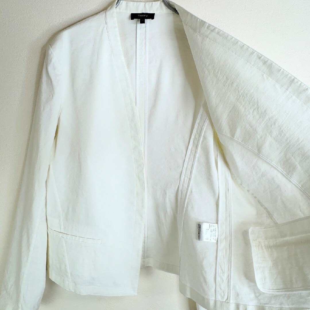 theory(セオリー)のセオリー大きいサイズジャケット白リネンブレンド レディースのジャケット/アウター(ノーカラージャケット)の商品写真