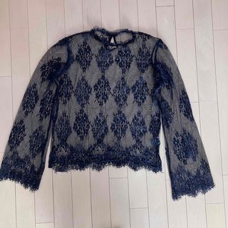 シーイン(SHEIN)のブラック トップス 総レース 黒 カットソー ブラウス 長袖 レース(シャツ/ブラウス(長袖/七分))