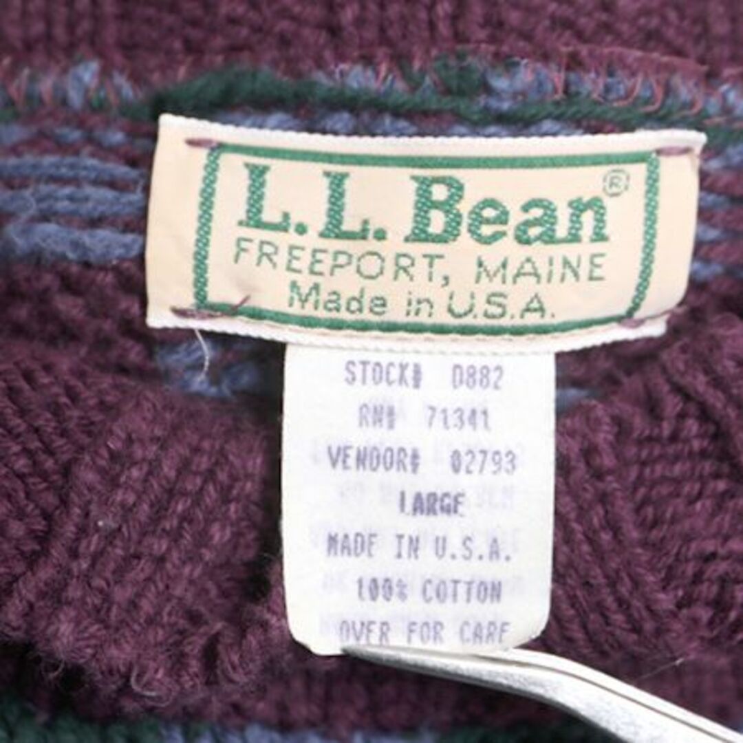 L.L.Bean(エルエルビーン)の80s USA製 エルエルビーン フェアアイル コットン ニット セーター L 80年代 ヴィンテージ LLBEAN ノルディック LLビーン ハイネック 総柄 メンズのトップス(ニット/セーター)の商品写真