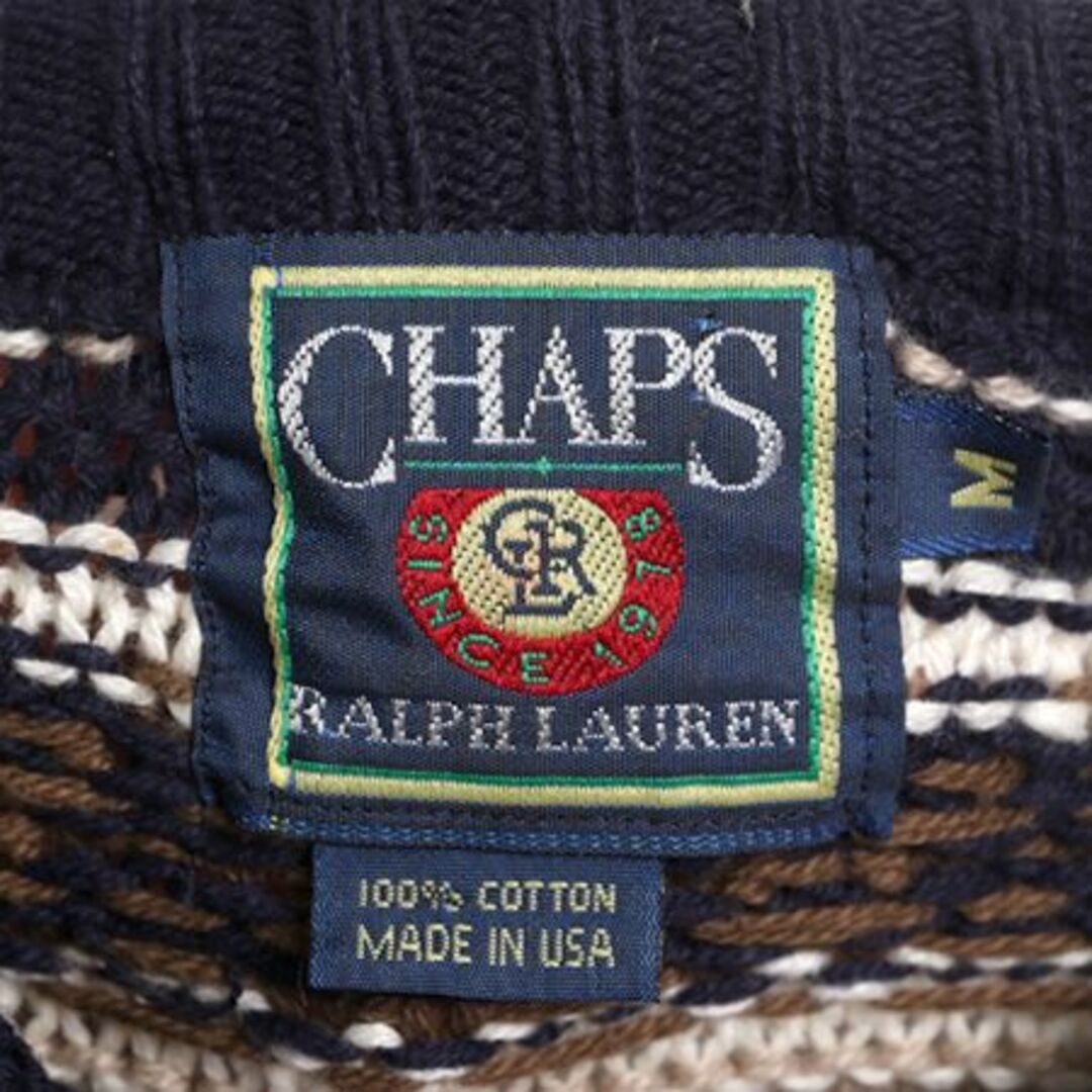 Ralph Lauren(ラルフローレン)の80s USA製 チャップス ラルフローレン デザイン ニット セーター メンズ M 古着 ヴィンテージ POLO CHAPS ポロ コットン 総柄 3D 立体編み メンズのトップス(ニット/セーター)の商品写真