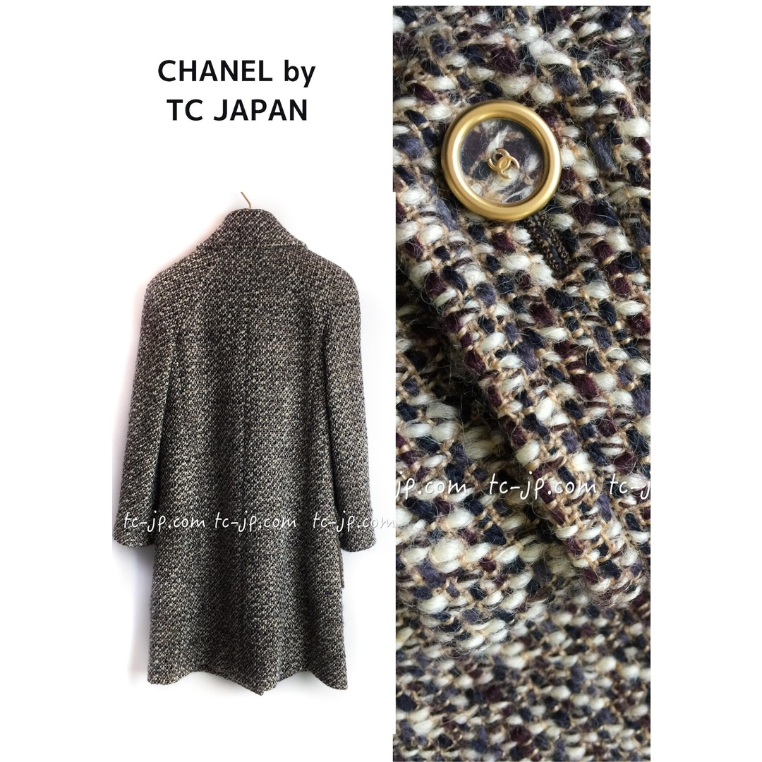 CHANEL(シャネル)のシャネル コート CHANEL ブラウン ウール シルク CCボタン ツイード ロング ジャケット 38 レディースのジャケット/アウター(ロングコート)の商品写真