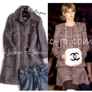 シャネル(CHANEL)の100万超 シャネル コート CHANEL ブラウン 貴重なウール シルク ツイード ロング ジャケット CCボタン 大人気 38(ロングコート)