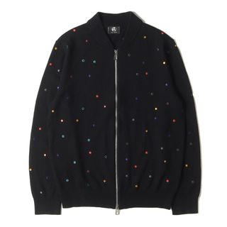 ポールスミス(Paul Smith)のPaul Smith ポールスミス ニット サイズ:M ポルカドット 刺繍 ダブルジップ ハイゲージ ニット DOT EMBROIDERED ZIP UP SWEATER トップス ジップアップ セーター カーディガン PS ブラック 黒 【メンズ】【中古】(カーディガン)