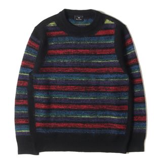 ポールスミス(Paul Smith)の美品 Paul Smith ポールスミス ニット サイズ:L 20SS シャギー マルチボーダー ミドルゲージ モヘア ウール ニットセーター 102413 691T プルオーバー PS ブラック マルチカラー トップス 【メンズ】【中古】(ニット/セーター)