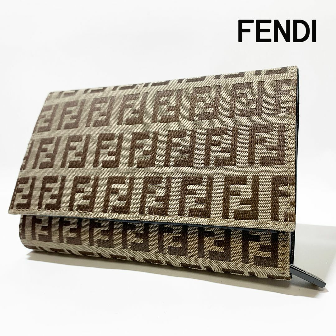 【極美品】FENDI フェンディ ズッカ柄 二つ折り財布 キャンバス レザー